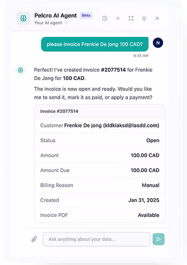 Pelcro AI Agent prompt to invoice