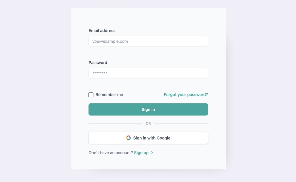 Pelcro login screen showing Sign in with Google button below the standard email and password fields