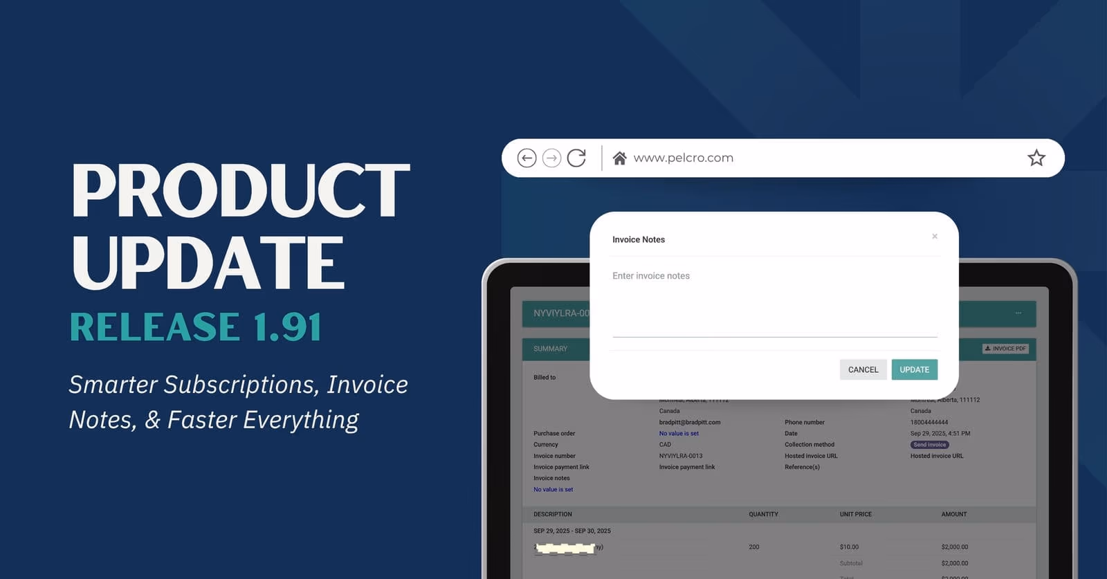 Pelcro Release 1.91: smarter subscriptions with invoice notes on PDFs, faster platform performance, and carrier routes in fulfillment exports.