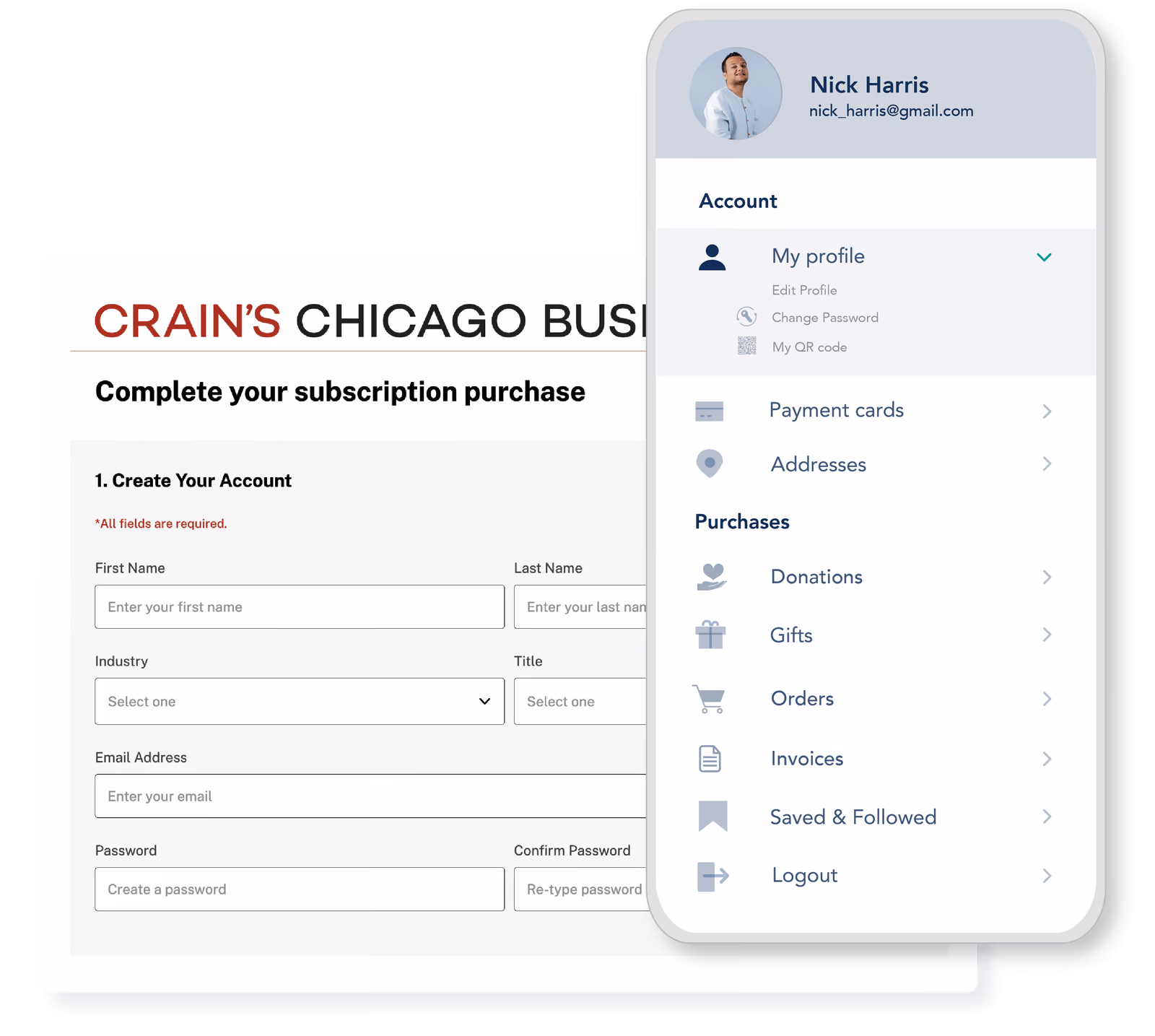 Client portal dashboard showing subscription, billing, and account management for end users