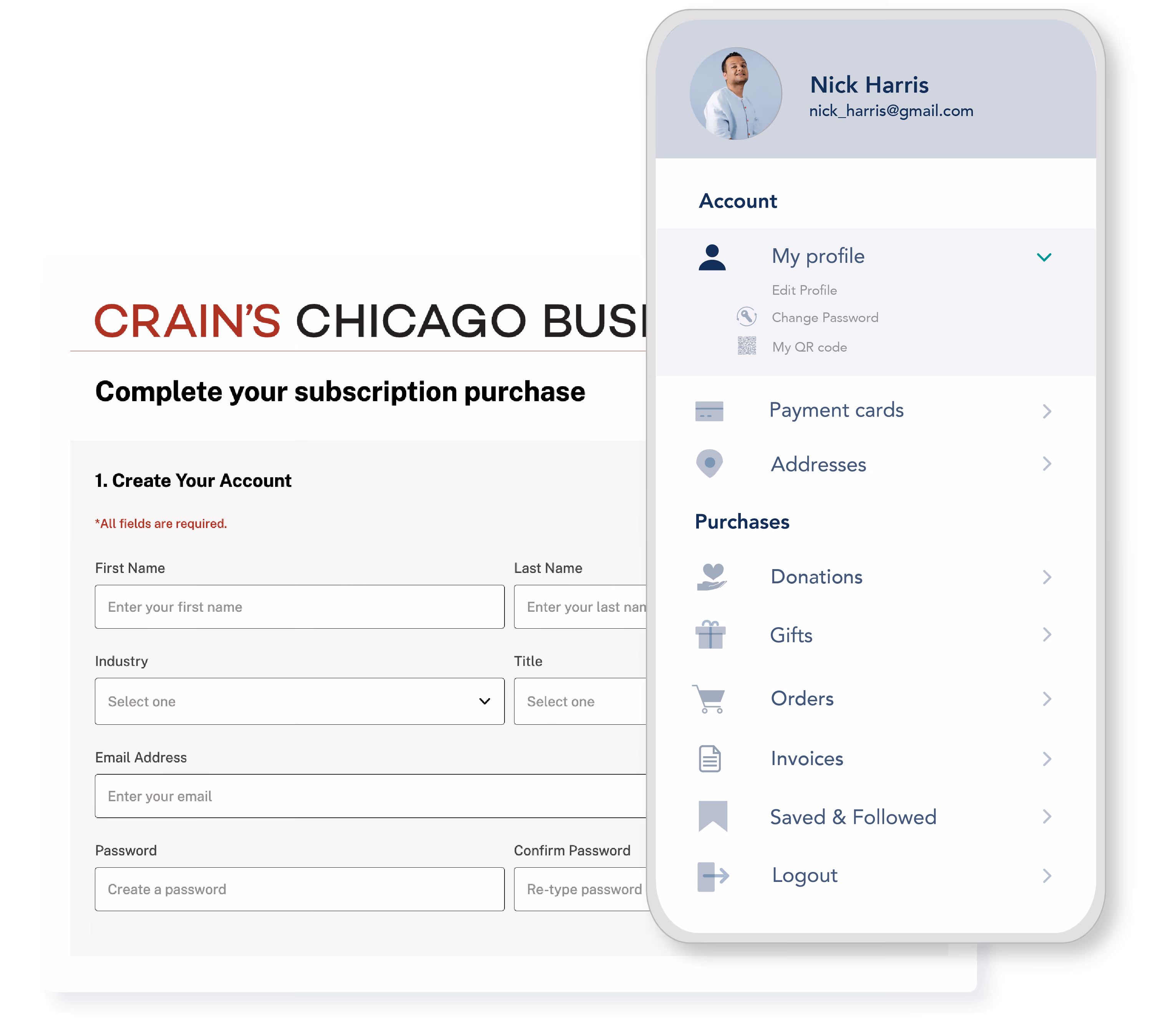 Pelcro-powered registration flow — Crain's Chicago Business