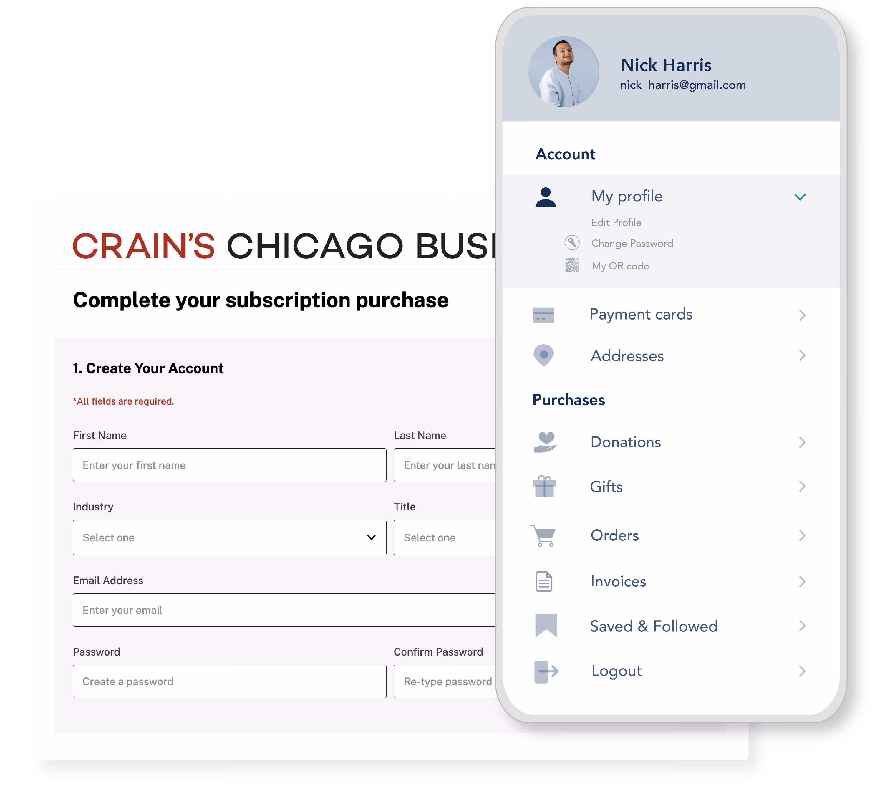 Crains Chicago Business Enhanced experience to to allow users to easily navigate site and provide a self serve experience