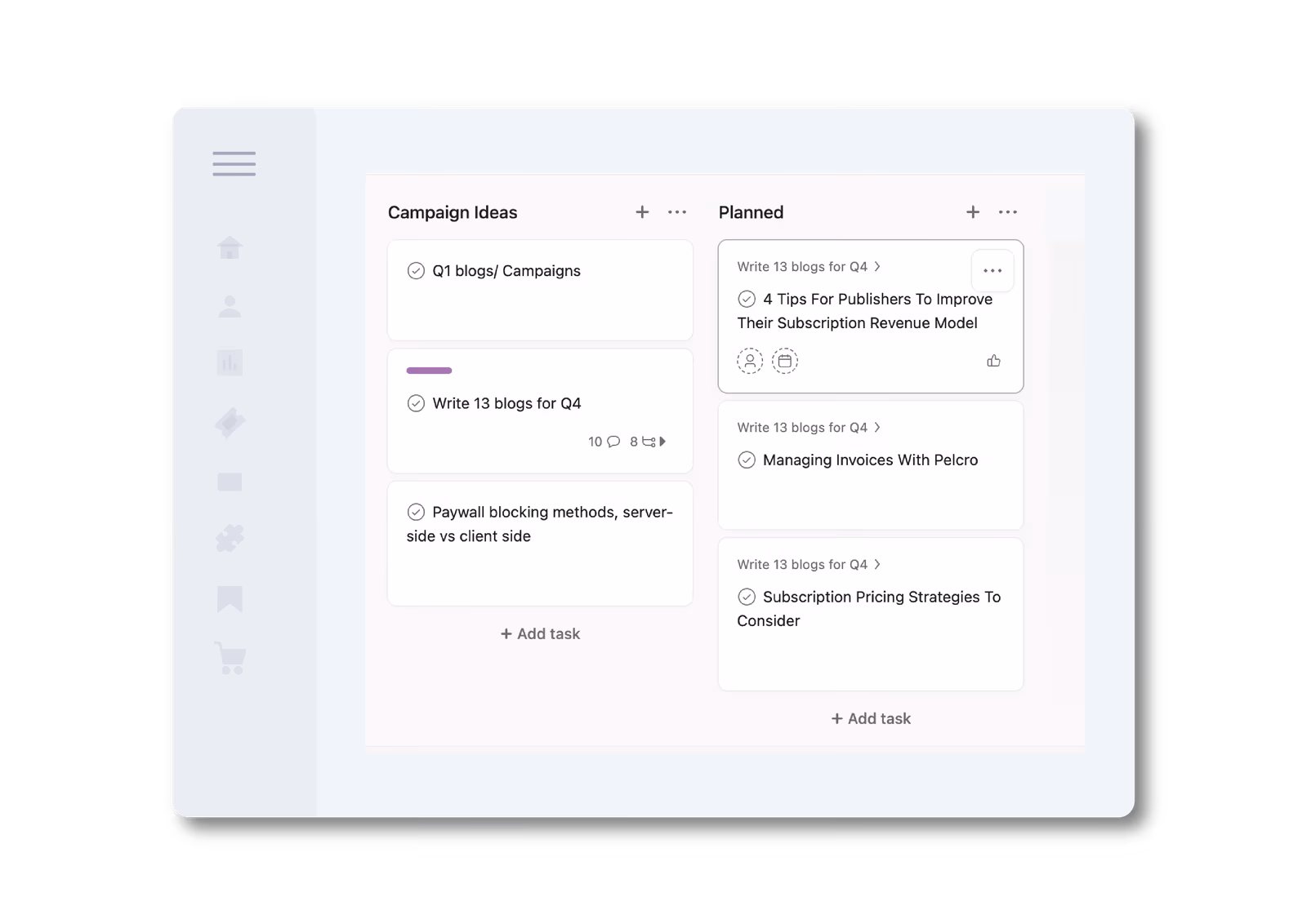 Project management board tracking subscription onboarding tasks and operational workflows